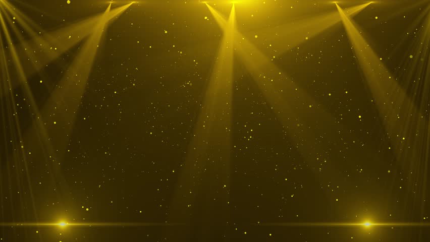 Award party stage golden glitter animation. stars lights particles. Luxury light streak. Particle, luxury awards ceremony background, Oscar 4K 3D spot flashing party stage new year, event, Christmas.