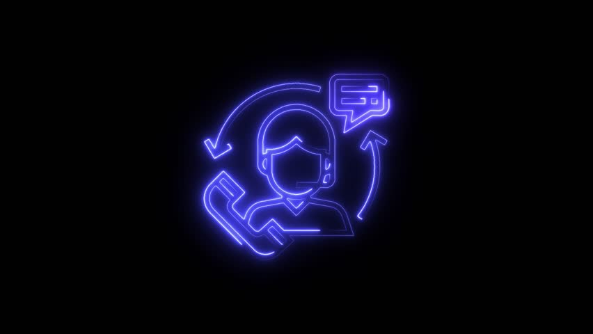 Glowing neon Customer Service icon isolated on black background. HD Video motion graphic animation