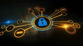 Cyber security and computer data protection with padlock symbol digital concept. Cyber technology and computer network background abstract 3d animation. - Powered by Shutterstock - Get 15% off with code: PIKWIZARD15