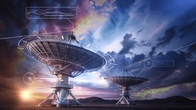 Telescopes analyzing data under a dramatic sky at sunset - Powered by Shutterstock - Get 15% off with code: PIKWIZARD15