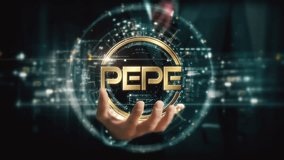 A visionary businessman extends his hand, unveiling a vibrant futuristic holographic display showcasing global crypto trading, business analytics, stock exchanges, and market trends : PEPE - Powered by Shutterstock - Get 15% off with code: PIKWIZARD15