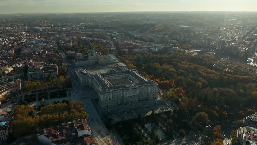 Aerial view of historical downtown of Madrid city in Spain.
