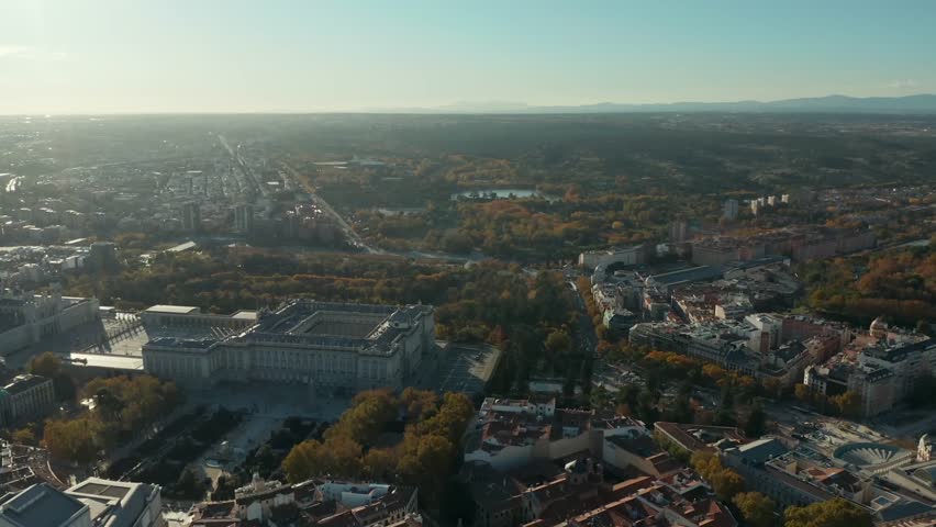 Aerial view of historical downtown of Madrid city in Spain.