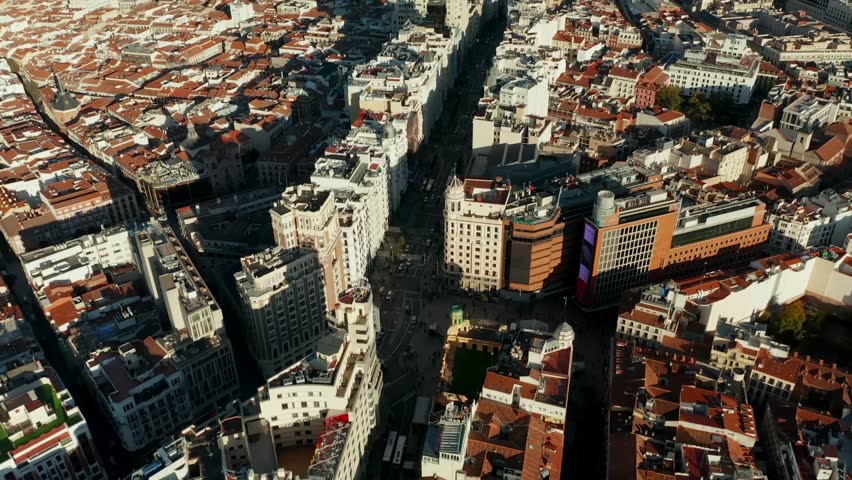 Aerial view of historical downtown of Madrid city in Spain.
