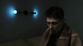 Influenza. Caucasian Young Sick Adult Wearing Covering in Warm Blanket Recovering Illness Suffering Virus of Flu Staying Home Social Distancing. Pandemic. - Powered by Shutterstock - Get 15% off with code: PIKWIZARD15