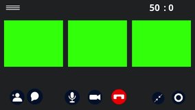 Three monitor Video Call meeting conference interface animation with single large monitor. Remote call and chat in team. Green screen chroma key. Group conference PC screen. Virtual education - Powered by Shutterstock - Get 15% off with code: PIKWIZARD15