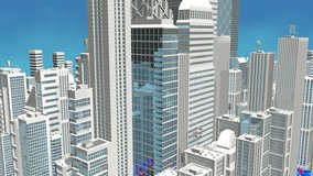 Round and square shaped LIKE icons in blue and red colors floating towards the sky in the streets of a downtown city with white buildings. 3d animation - Powered by Shutterstock - Get 15% off with code: PIKWIZARD15