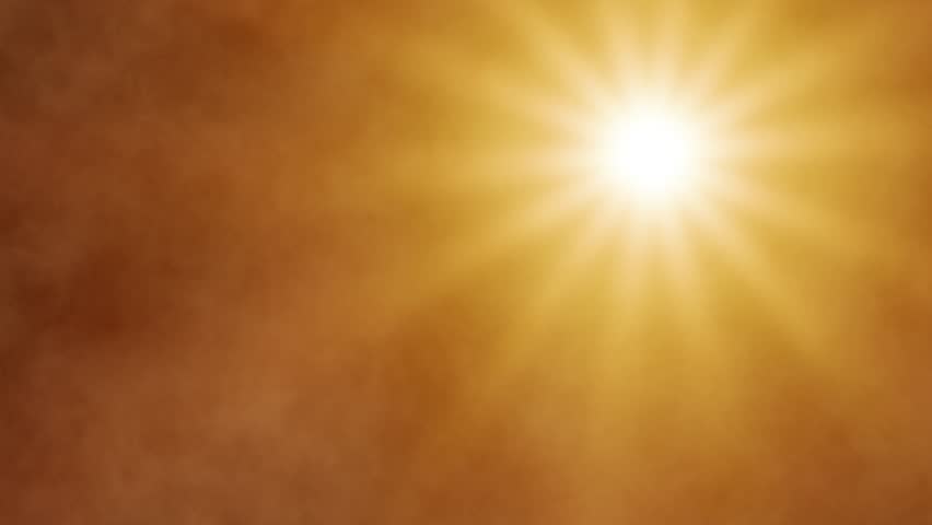 Hot Sun - Glowing Fiery Orange Sunrays Casting Intense Light Through Smoky Haze, Scorching Heat and Climate Change Effects