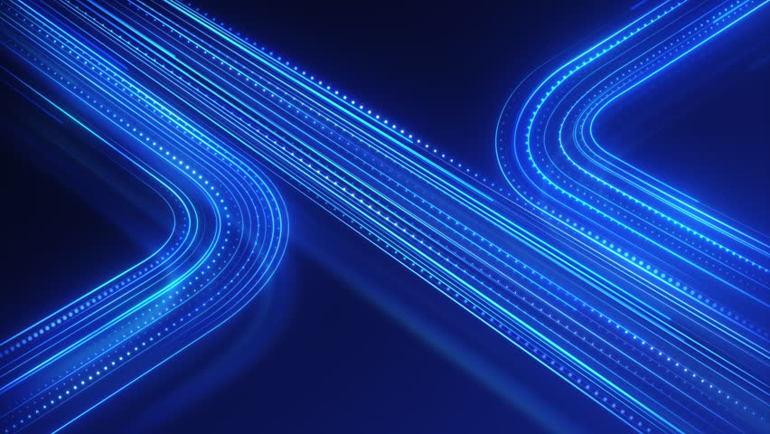 Blue glowing neon lines abstract tech futuristic motion background. Seamless looping. Video animation 4K. Abstract Dark Blue Geometric Background. Futuristic laser vector design. HD, 4K, 60 fps.