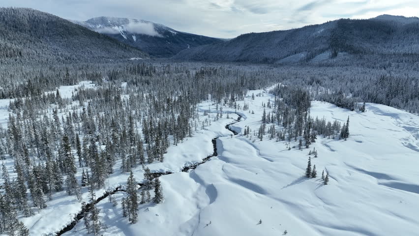 A blanket of fresh snow covers the wild, forested landscape surrounding Mt. Hood, Oregon. This scenic Pacific Northwest area is only an hour