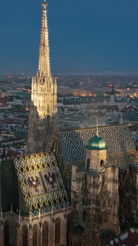 Aerial Vertical view of Mother church of the Roman Catholic Archdiocese of Vienna. Austria