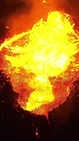 Aerial Vertical view of Litli-Hrutur Volcano Eruption. Iceland, Fagradalsfjall.