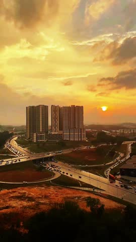 The Busy Traffic View With Beutiful Sunset 