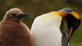 King Penguin Mother and chick grooming in Antartica, close up shot - Powered by Shutterstock - Get 15% off with code: PIKWIZARD15