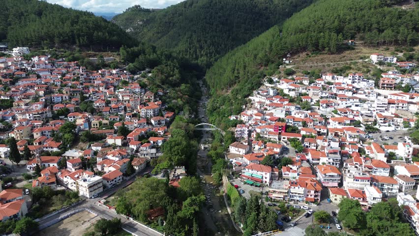 Xanthi, Greece - September 13th, 2024 - drone footage of the old town
