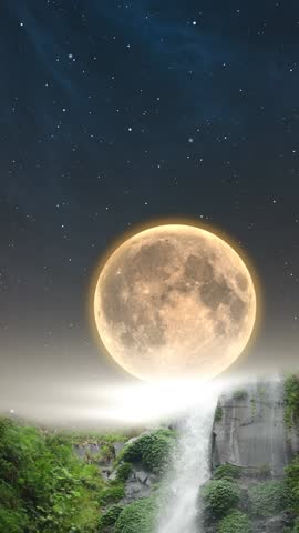 Waterfall with full moon background
