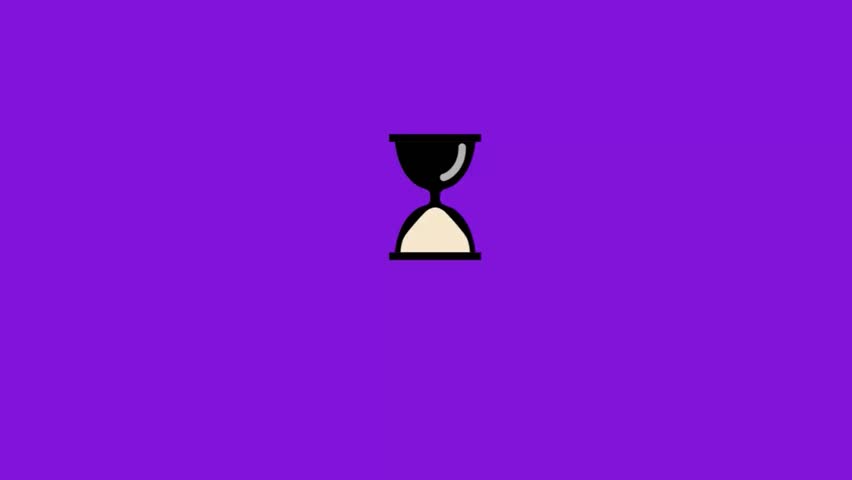 Digital hourglass animation  on purple bakcground 
