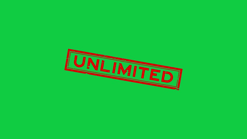 Grunge red unlimited word square rubber seal stamp zoom on green background