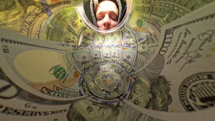 Close-Up View From Inside a Jar as a Man Carefully Removes Hundred-Dollar Bills, Highlighting the Action of Handling Money With Precision. Careful Withdrawal of Funds.