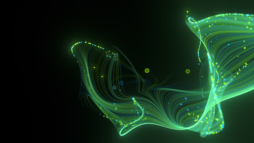 Futuristic stream of neon rays. Optical fibers with data signals. Particle trails background. Communication and technology, Artificial intelligence, AI concept