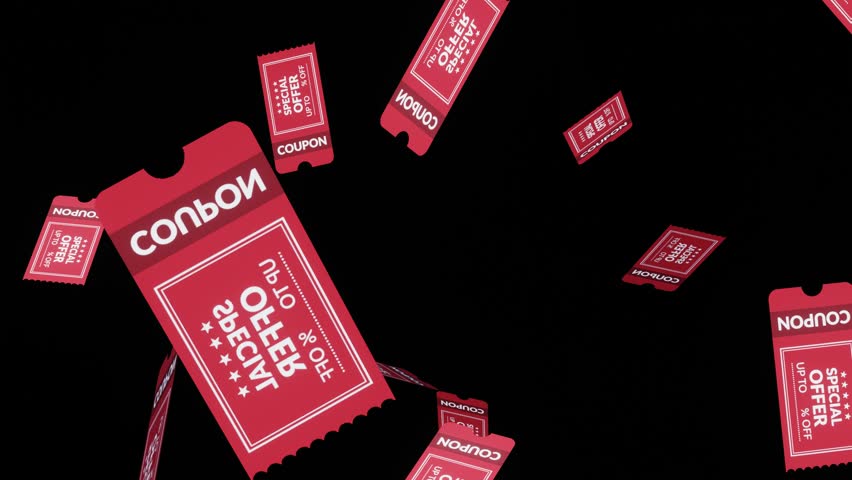 fall of coupons with discounts.Big sale, gift coupons.flying on black background