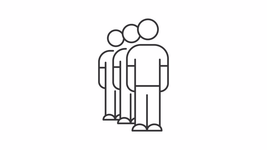 People group line animation. Customers animated icon. Shaking heads, moving hands. Public crowd, community. Black illustration on white background. HD video with alpha channel. Motion graphic