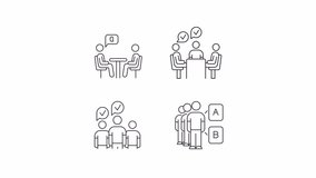 Team meeting animation set. Customers audience animated line icons. Teamwork conversation, business. Black illustrations on white background. HD video with alpha channel. Motion graphic - Powered by Shutterstock - Get 15% off with code: PIKWIZARD15