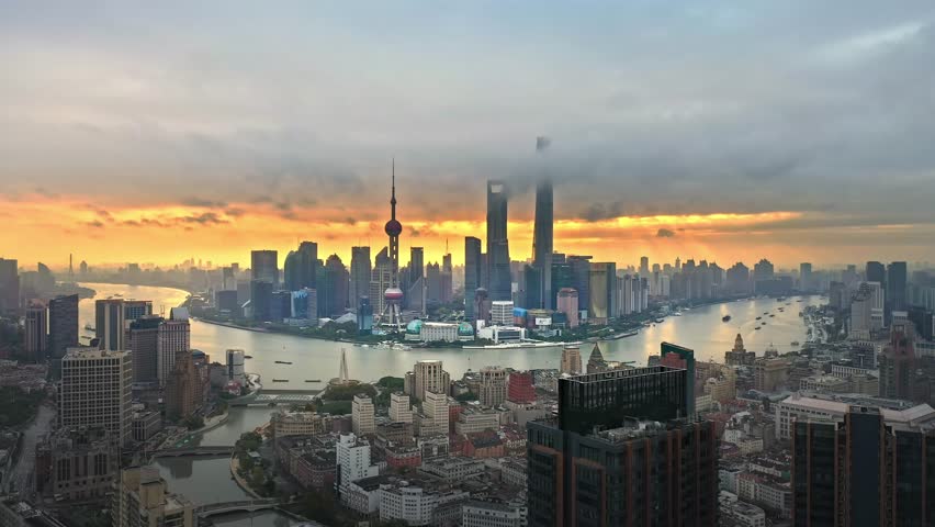 Morning in the urban financial center of Shanghai, China