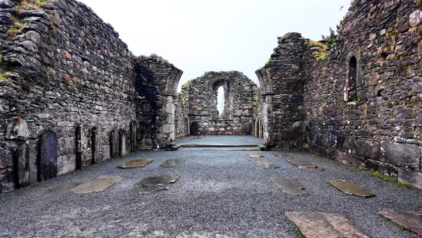 Ireland Epic Locations interior of ruined church and historic Irish Landscapes Glendalough Wicklow Ireland in winter