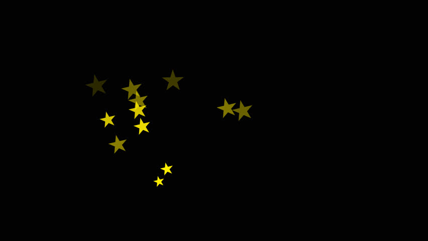 Yellow flying stars shapes. collection of stars. flowing stars animated on black background. explosion effect on blank background
