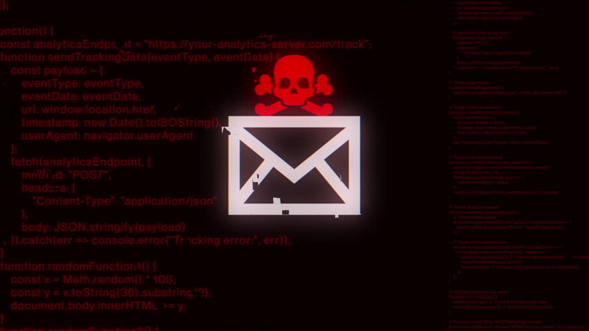 Animated Virus-infected Mail. E-mail Phishing Alert. Virus on email animation