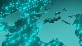 Europe, Africa, and parts of Asia on a blue digital world map with glowing network connections. Concept of global technology, communication, and connectivity - Powered by Shutterstock - Get 15% off with code: PIKWIZARD15