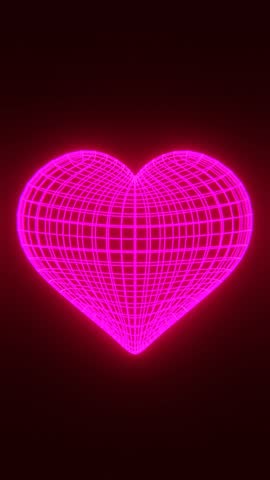 Abstract 3D vertical backgrounds Valentine heart love wireframe futuristic hologram neon rainbow colours gradient disco retro pop groovy club seasonal phone screen social media content loop animation