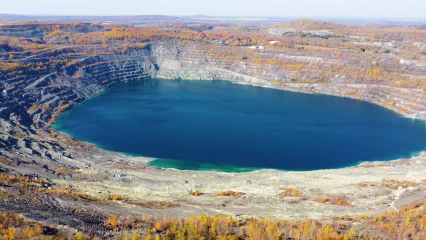 Black lake in Thetford mines in the region of Estrie, Québec, Canada. Aerial