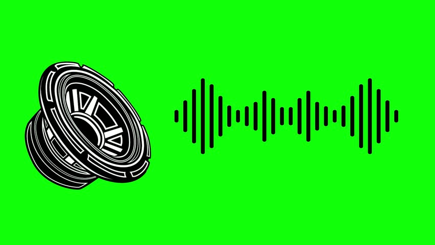 Car speaker sound waves motion on green screen background. Audio Sound animation. subwoofer animated 4k chroma key