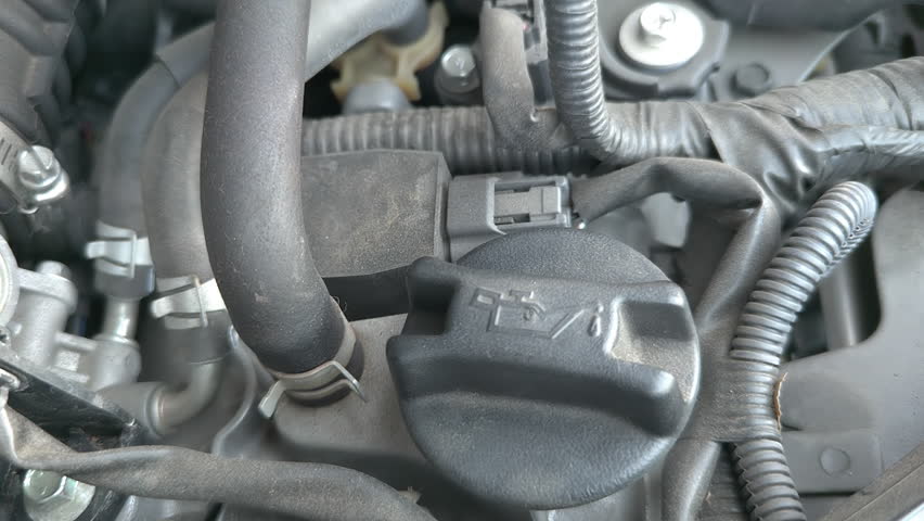 Open the oil filler cap and pour in new engine oil FIX