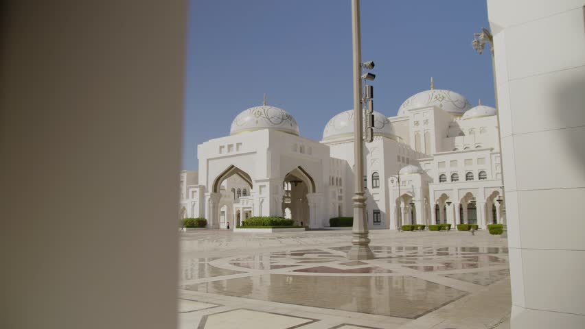  Qasr Al Watan Presidential Palace in Abu Dhabi exterior, front side, entrance square. Abu Dhabi