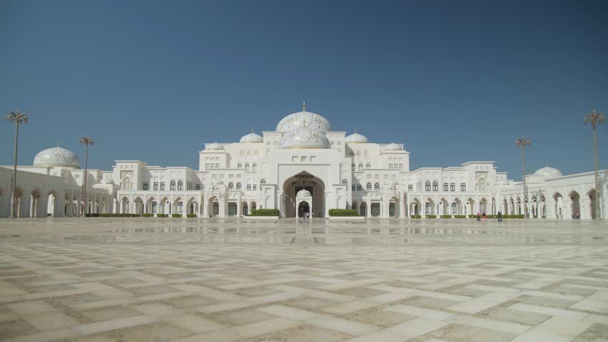  Qasr Al Watan Presidential Palace in Abu Dhabi exterior, front side, entrance square. Abu Dhabi