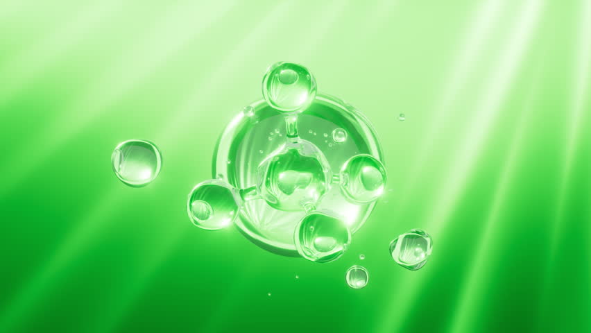 Green abstract spheres, green molecules and glass spheres,Concept skin care Cosmetics background, 3d rendering. Motion Graphic.