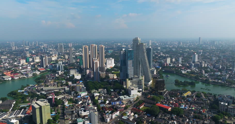 Colombo City Skyline With Modern Architecture Buildings In Sri Lanka - Aerial Drone Shot