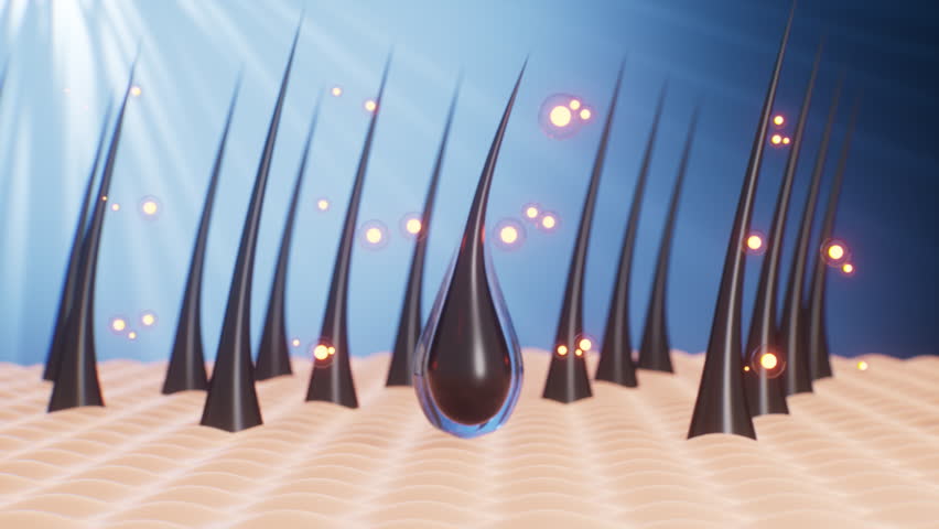 Shampoo repair and nourishes hair, shampoo or conditioner advertisement, 3d rendering. Motion Graphic.