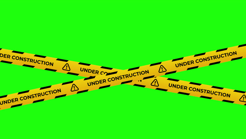 Under construction tape animation with yellow and black diagonal stripes. Warning danger tape. Seamless animation