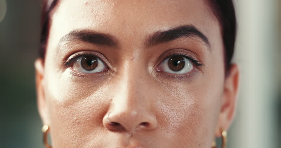 Woman, eyes and sight with optic awareness for eyecare, optometry or health and reflection. Closeup, portrait and female person staring with eyesight, clear iris or lashes at optometrist clinic