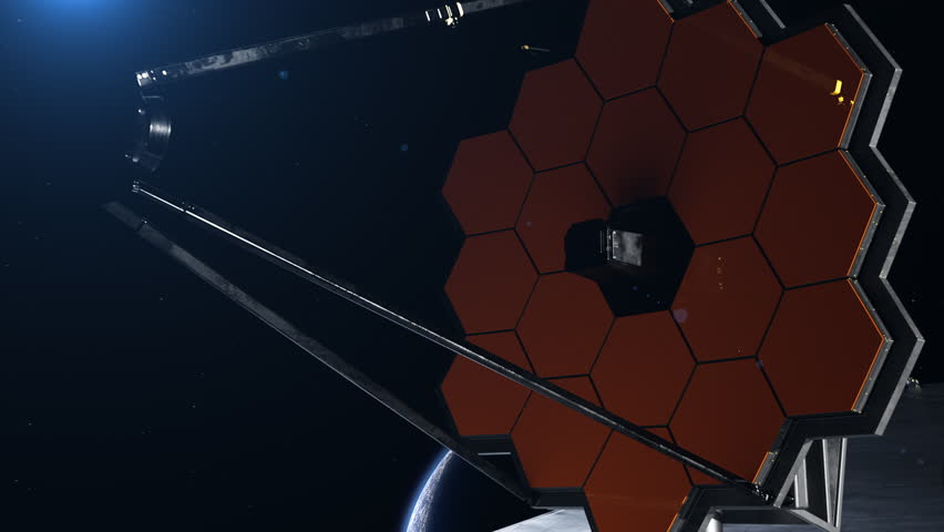 The James Webb space telescope on the background of a planet. The concept of space research