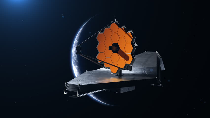 The James Webb space telescope on the background of a planet. The concept of space research
