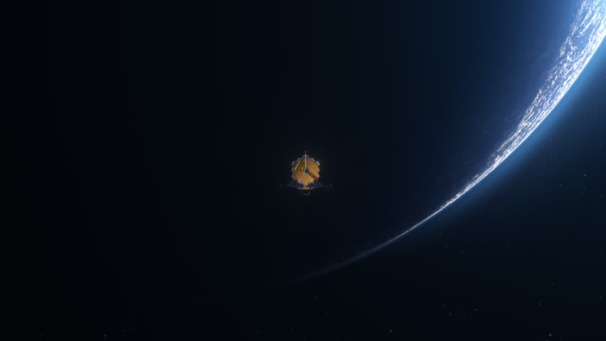 The James Webb space telescope on the background of a planet. The concept of space research
