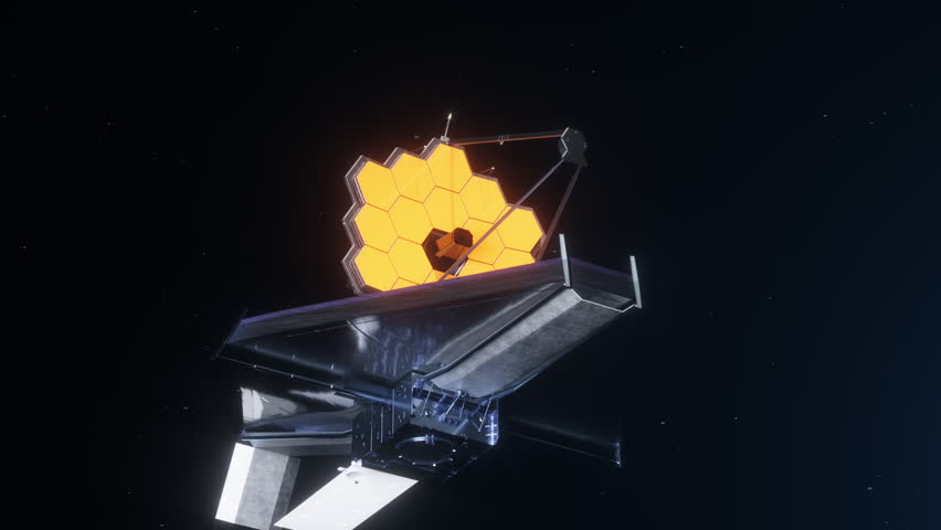 The James Webb space telescope on the background of a planet. The concept of space research