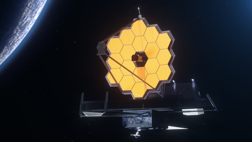 The James Webb space telescope on the background of a planet. The concept of space research