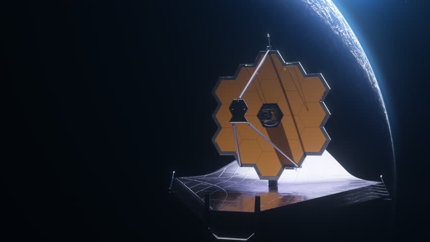 The James Webb space telescope on the background of a planet. The concept of space research