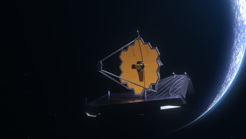 The James Webb space telescope on the background of a planet. The concept of space research